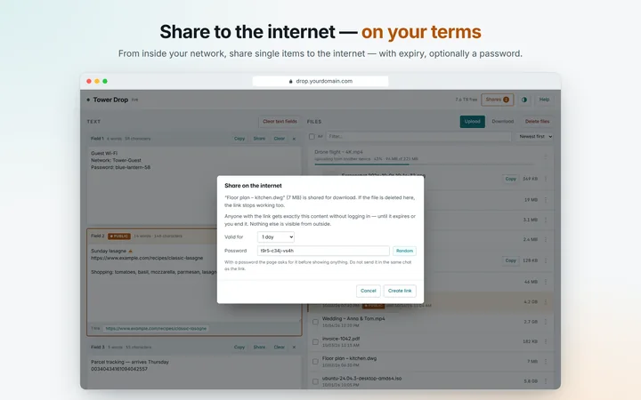 Sharing to the internet