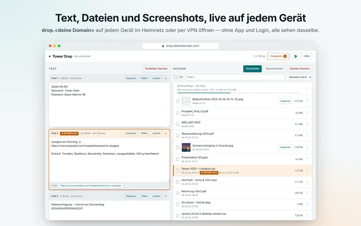Text, Dateien und Screenshots